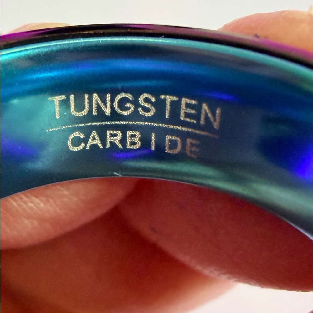 Tungsten Titanium Carbide 8 mm Blue Black Dragon with Blue CZ Gem Ring Band - Picture 7 of 13